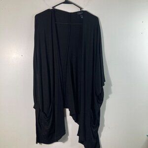 Womens Susan Graver Weekend Relaxed Cardigan Open Front Black L Pockets‎
